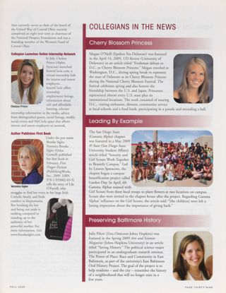 People: Sister Honored as Champion of Children, Continued. People: Collegian Launches Online Internship Network. People: Author Publishes First Book. Collegians in the News: Cherry Blossom Princess. Collegians in the News: Leading by Example. Collegians in the News: Preserving Baltimore History