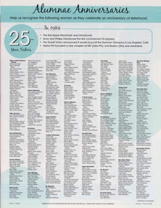Alumnae Anniversaries: 25-Year Sisters, Fall 2009