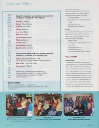 Alumnae Pride: Columbus, Ohio, Fall 2009, Continued. Alumnae Pride: New Alumnae Chapters, Fall 2009. Alumnae Pride: Dayton, Ohio, Fall 2009. Alumnae Pride: Greater Tulsa, Oklahoma, Fall 2009. Alumnae Pride: Greater Philadelphia Ivy Connection, Pennsylvania, Fall 2009, Continued. Alumnae Pride: Lehigh Valley, Pennsylvania, Fall 2009, Continued. Alumnae Pride: Fort Worth, Texas, Fall 2009, Continued