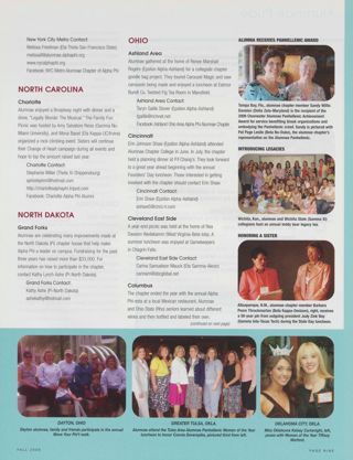Alumnae Pride: New York City Metro, New York, Fall 2009, Continued. Alumnae Pride: Charlotte, North Carolina, Fall 2009. Alumnae Pride: Grand Forks, North Dakota, Fall 2009. Alumnae Pride: Ashland Area, Ohio, Fall 2009. Alumnae Pride: Cincinnati, Ohio, Fall 2009. Alumnae Pride: Cleveland East Side, Ohio, Fall 2009. Alumnae Pride: Columbus, Ohio, Fall 2009. Alumnae Pride: Alumna Receives Panhellenic Award. Alumnae Pride: Introducing Legacies. Alumnae Pride: Honoring a Sister. Alumnae Pride: Dayton, Ohio, Fall 2009, Continued. Alumnae Pride: Greater Tulsa, Oklahoma, Fall 2009, Continued. Alumnae Pride: Oklahoma City, Oklahoma, Fall 2009, Continued