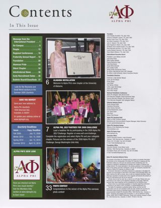 Alpha Phi Quarterly, Vol. 121, No. 2, Spring 2009 Table of Contents