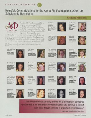 Heartfelt Congratulations to the Alpha Phi Foundation's 2008-09 Scholarship Recipients!