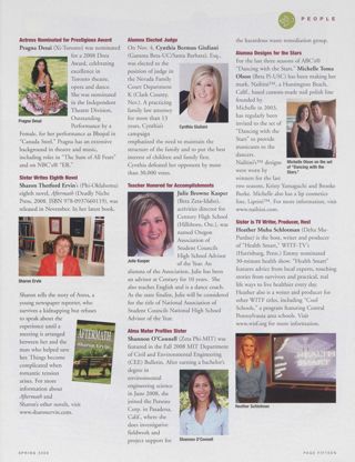 People: Actress Nominated for Prestigious Award. People: Sister Writes Eighth Novel. People: Alumna Elected Judge. People: Teacher Honored for Accomplishments. People: Alma Mater Profiles Sister. People: Alumna Designs for the Stars. People: Sister Is TV Writer, Producer, Host