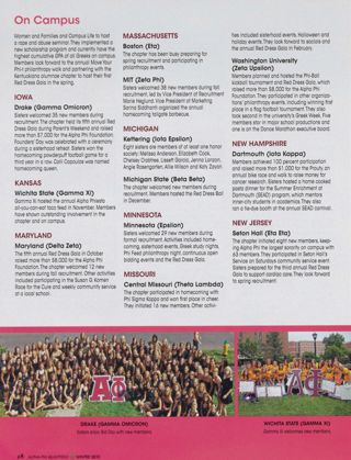 On Campus: Indiana U. Southeast (Zeta Epsilon), Winter 2010, Continued. On Campus: Drake (Gamma Omicron), Winter 2010. On Campus: Wichita State (Gamma Xi), Winter 2010. On Campus: Maryland (Delta Zeta), Winter 2010. On Campus: Boston (Eta), Winter 2010. On Campus: MIT (Zeta Phi), Winter 2010. On Campus: Kettering (Iota Epsilon), Winter 2010. On Campus: Michigan State (Beta Beta), Winter 2010. On Campus: Minnesota (Epsilon), Winter 2010. On Campus: Central Missouri (Theta Lambda), Winter 2010. On Campus: Washington University (Zeta Upsilon), Winter 2010. On Campus: Dartmouth (Iota Kappa), Winter 2010. On Campus: Seton Hall (Eta Eta), Winter 2010