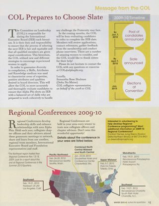 COL Prepares to Choose Slate. Regional Conferences, 2009-2010
