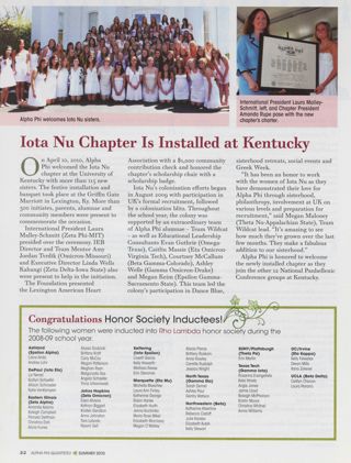 Iota Nu Chapter Is Installed at Kentucky. Congratulations Honor Society Inductees, Summer 2010