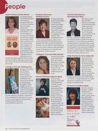 People: Author Shares Family History. People: Collegian Found Clothing Line. People: Professor Receives Multiple Honors. People: Collegian Crowned Miss Kansas. People: Novelist Releases Newest Book. People: Alumna Awarded for Humanitarian Work. People: Sister Named to Forty Under 40. People: Alumna Co-Authors Book