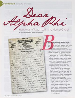 Dear Alpha Phi: Keeping in Touch With the Home Circle