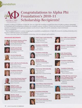 Congratulations to Alpha Phi Foundation's 2010-11 Scholarship Recipients!