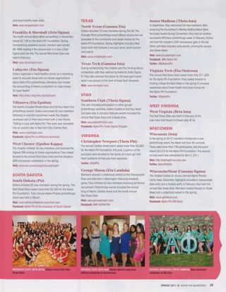 On Campus: Georgia Tech (Iota Mu), Spring 2011, Continued. On Campus: Michigan State (Beta Beta), Spring 2011, Continued. On Campus: Central Missouri (Theta Lambda), Spring 2011, Continued. On Campus: Duquesne (Epsilon Iota), Spring 2011, Continued. On Campus: Franklin & Marshall (Zeta Sigma), Spring 2011. On Campus: Lafayette (Eta Sigma), Spring 2011. On Campus: Villanova (Eta Epsilon), Spring 2011. On Campus: West Chester (Epsilon Kappa), Spring 2011. On Campus: South Dakota (Psi), Spring 2011. On Campus: North Texas (Gamma Eta), Spring 2011. On Campus: Texas Tech (Gamma Iota), Spring 2011. On Campus: Southern Utah (Theta Sigma), Spring 2011. On Campus: Christopher Newport (Theta Phi), Spring 2011. On Campus: George Mason (Eta Lambda), Spring 2011. On Campus: James Madison (Theta Iota), Spring 2011. On Campus: Virginia Tech (Eta Omicron), Spring 2011. On Campus: West Virginia (Beta Iota), Spring 2011. On Campus: Wisconsin (Iota), Spring 2011. On Campus: Wisconsin/Stout (Gamma Sigma), Spring 2011