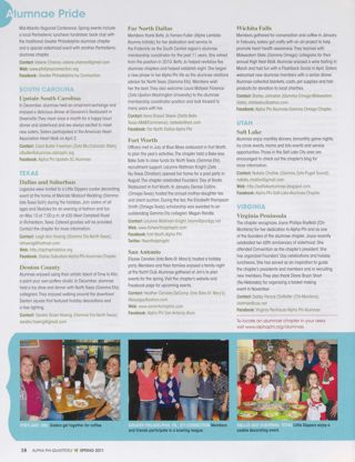 Alumnae Pride: Portland, Oregon, Spring 2011, Continued. Alumnae Pride: Greater Philadelphia Ivy Connection, Pennsylvania, Spring 2011, Continued. Alumnae Pride: Upstate South Carolina, Spring 2011. Alumnae Pride: Dallas and Suburban, Texas, Spring 2011. Alumnae Pride: Denton County, Texas, Spring 2011. Alumnae Pride: Far North Dallas, Texas, Spring 2011. Alumnae Pride: Fort Worth, Texas, Spring 2011. Alumnae Pride: San Antonio, Texas, Spring 2011. Alumnae Pride: Wichita Falls, Texas, Spring 2011. Alumnae Pride: Salt Lake, Utah, Spring 2011. Alumnae Pride: Virginia Peninsula, Spring 2011