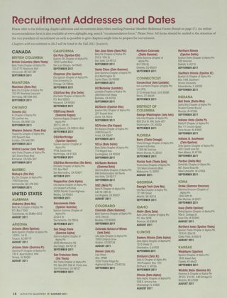 Recruitment Addresses and Dates, Summer 2011