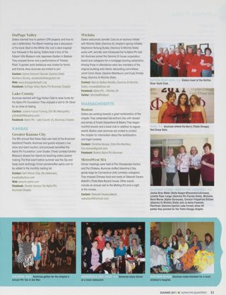 Alumnae Pride: Daytona Beach Area, Florida, Summer 2011, Continued. Alumnae Pride: Miami, Florida, Summer 2011, Continued. Alumnae Pride: Southeast Florida/Greater Fort Lauderdale, Summer 2011, Continued. Alumnae Pride: DuPage Valley, Illinois, Summer 2011. Alumnae Pride: Lake County, Illinois, Summer 2011. Alumnae Pride: Greater Kansas City, Kansas, Summer 2011. Alumnae Pride: Wichita, Kansas, Summer 2011. Alumnae Pride: Boston, Massachusetts, Summer 2011. Alumnae Pride: MetroWest, Massachusetts, Summer 2011. Alumnae Pride: San Diego, Calif., Summer 2011. Alumnae Pride: Northern Nevada, Summer 2011, Continued