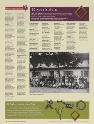 Alumnae Anniversaries: 65-Year Sisters, Fall 2011, Continued. Alumnae Anniversaries: 75-Year Sisters, Fall 2011. Ordering Anniversary Pins