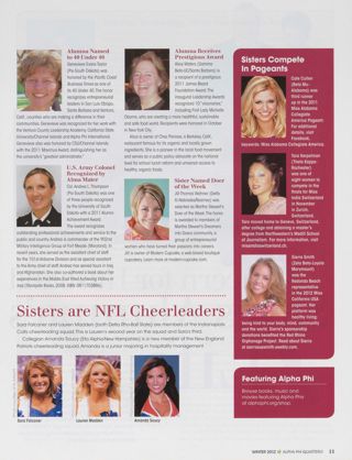 People: Alumna Named to 40 Under 40. People: U.S. Army Colonel Recognized by Alma Mater. People: Alumna Receives Prestigious Award. People: Sister Named Doer of the Week. People: Sisters Compete in Pageants, Winter 2012. People: Sisters Are NFL Cheerleaders