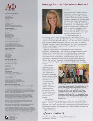 Alpha Phi International Fraternity Directory, Winter 2012. Message From the International President, Winter 2012