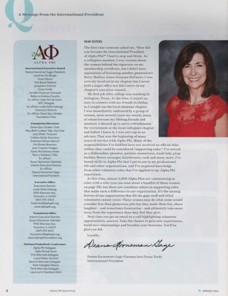 Alpha Phi International Fraternity Directory, Spring 2016. A Message From the International President, Spring 2016