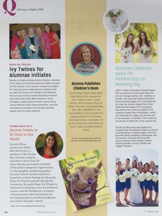 Always Alpha Phi: Ivy Twines for Alumnae Initiates. Always Alpha Phi: Alumna Travels to 18 Cities in One Month. Always Alpha Phi: Alumna Publishes Children's Book. Always Alpha Phi: Alumnae Celebrate Alpha Phi Membership on Wedding Day