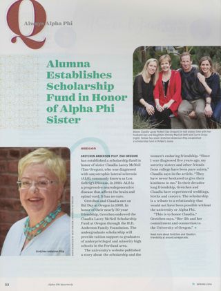 Always Alpha Phi: Alumna Establishes Scholarship Fund in Honor of Alpha Phi Sister