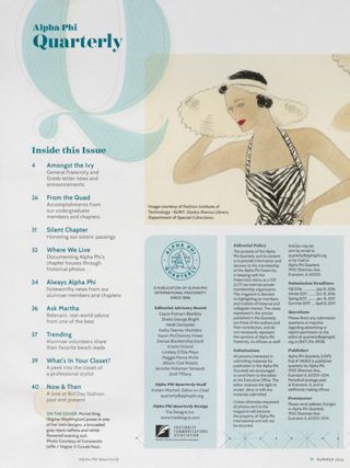 Alpha Phi Quarterly, Vol. 128, No. 3, Summer 2016 Table of Contents