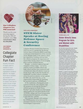 From the Quad: Our Collegiate Chapters Are PHI-nomenal!. From the Quad: Collegiate Chapter Fun Fact. From the Quad: STEM Sister Speaks at Boeing Defense Space & Security Conference. From the Quad: Sister Directs Iowa Program for Girls and Women With Disabilities