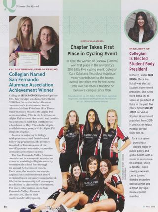 From the Quad: Collegian Named San Fernando Alumnae Association Achievement Winner. From the Quad: Chapter Takes First Place in Cycling Event. From the Quad: Collegian Is Elected Student Body President