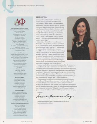 Alpha Phi International Fraternity Directory, Spring 2017. A Message From the International President, Spring 2017