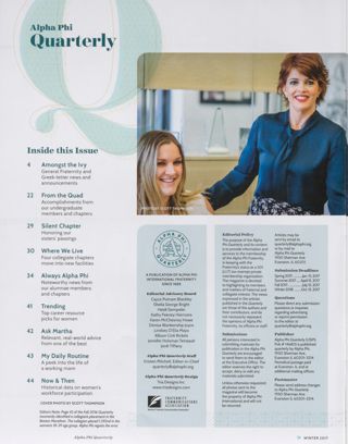 Alpha Phi Quarterly, Vol. 129, No. 1, Winter 2017 Table of Contents