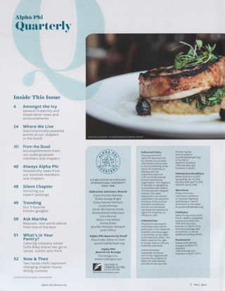 Alpha Phi Quarterly, Vol. 129, No. 4, Fall 2017 Table of Contents