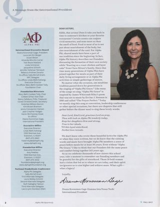 Alpha Phi International Fraternity Directory, Fall 2017. A Message From the International President, Fall 2017