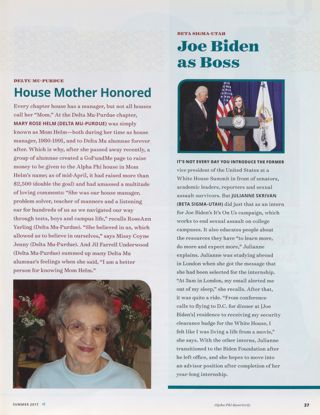 Always Alpha Phi: House Mother Honored. Always Alpha Phi: Joe Biden as Boss