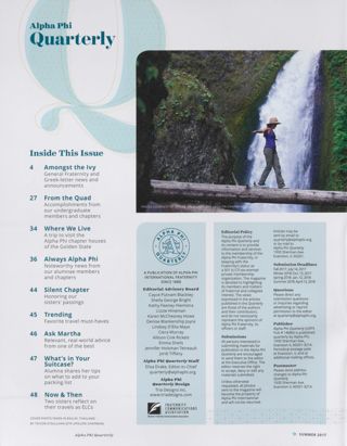 Alpha Phi Quarterly, Vol. 129, No. 3, Summer 2017 Table of Contents