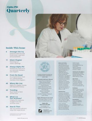 Alpha Phi Quarterly, Vol. 130, No. 1, Winter 2018 Table of Contents