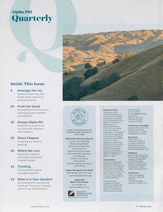 Alpha Phi Quarterly, Vol. 130, No. 2, Spring 2018 Table of Contents