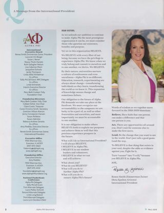 Alpha Phi International Fraternity Directory, Fall 2018. A Message From the International President, Fall 2018