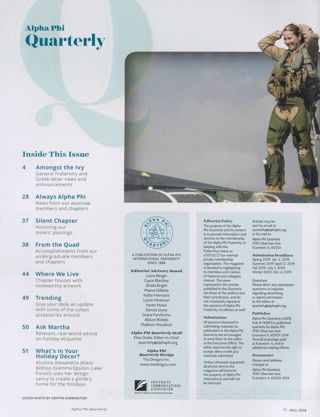 Alpha Phi Quarterly, Vol. 130, No. 4, Fall 2018 Table of Contents