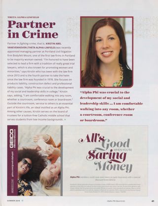 Always Alpha Phi: Partner in Crime. GEICO Advertisement, Summer 2018