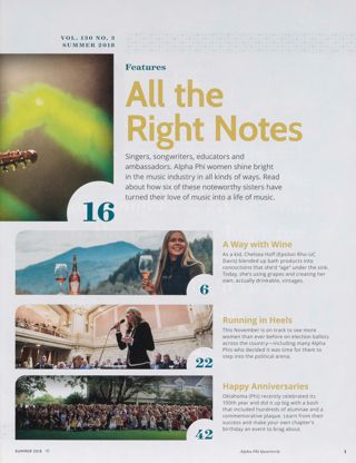 Alpha Phi Quarterly, Vol. 130, No. 3, Summer 2018 Table of Contents