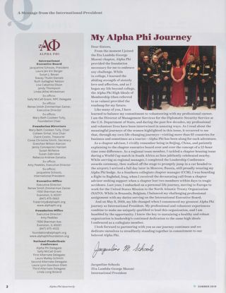 Alpha Phi International Fraternity Directory, Summer 2019. A Message From the International President, Summer 2019