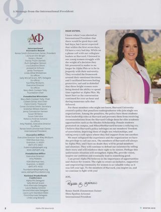 Alpha Phi International Fraternity Directory, Winter 2019. A Message From the International President, Winter 2019