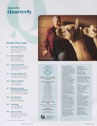 Alpha Phi Quarterly, Vol. 131, No. 1, Winter 2019 Table of Contents