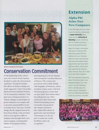From the Quad: Conservation Commitment. Extension: Alpha Phi Joins Two New Campuses