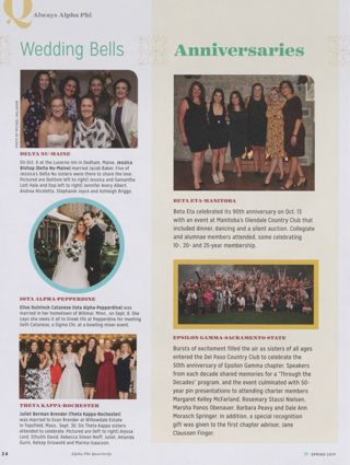 Always Alpha Phi: Wedding Bells, Spring 2019. Always Alpha Phi: Anniversaries, Spring 2019