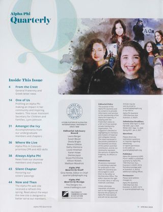 Alpha Phi Quarterly, Vol. 132, No. 2, Spring 2020 Table of Contents