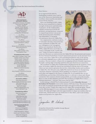 Alpha Phi International Fraternity Directory, Spring 2020. A Message From the International President, Spring 2020