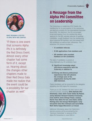From the Crest: 2020 Leadership Conferences Inspire Commitment and Innovation, Continued. From the Crest: A Message From the Alpha Phi Committee on Leadership