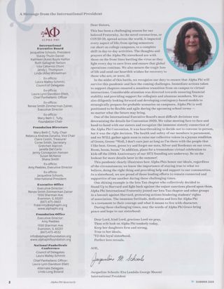 Alpha Phi International Fraternity Directory, Summer 2020. A Message From the International President, Summer 2020