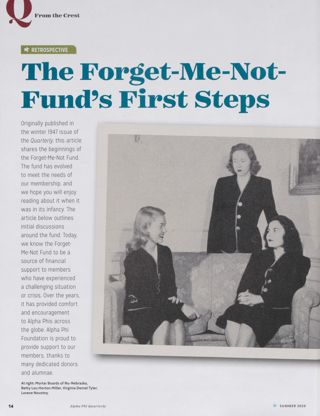 From the Crest: Retrospective: The Forget-Me-Not Fund's First Steps
