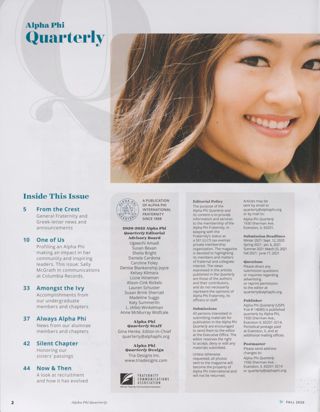 Alpha Phi Quarterly, Vol. 132, No. 4, Fall 2020 Table of Contents