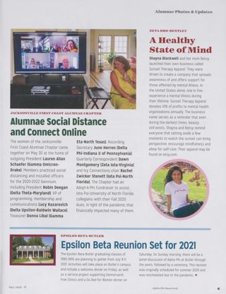 Always Alpha Phi: Alumnae Social Distance and Connect Online. Always Alpha Phi: A Healthy State of Mind. Always Alpha Phi: Epsilon Beta Reunion Set for 2021